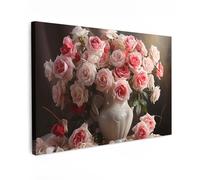 MuchoWow© Impression sur Toile Peinture 60x40 cm Tableau Mural Decoration Salon Reproductions de Tableaux Murale Moderne Fleurs - Roses - Vase - Nature morte - Bouquet