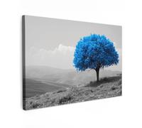 MuchoWow© Impression sur Toile Peinture 60x40 cm Tableau Mural Decoration Salon Reproductions de Tableaux Murale Moderne Arbre - Nature - Bleu - Noir et blanc