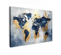 MuchoWow© Impression sur Toile Peinture 60x40 cm Tableau Mural Decoration Salon Reproductions de Tableaux Murale Moderne Carte du Monde - Bleu - Abstrait