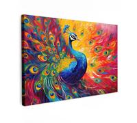 MuchoWow© Impression sur Toile Peinture 60x40 cm Tableau Mural Decoration Salon Reproductions de Tableaux Murale Moderne Paon - Art - Peinture à l'huile - Plumes de paon