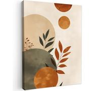 MuchoWow© Impression sur Toile Peinture 60x80 cm Tableau Mural Decoration Salon Reproductions de Tableaux Murale Moderne Formes - Rond - Feuilles - Beige