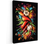 MuchoWow© Impression sur Toile Peinture 60x90 cm Tableau Mural Decoration Salon Reproductions de Tableaux Murale Moderne Légumes - Poivre - Ail - Graffiti - Peinture - Coloré