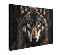 MuchoWow© Impression sur Toile Peinture 70x50 cm Tableau Mural Decoration Salon Reproductions de Tableaux Murale Moderne Animaux - Loup - Portrait - Noir - Marron