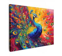 MuchoWow© Impression sur Toile Peinture 70x50 cm Tableau Mural Decoration Salon Reproductions de Tableaux Murale Moderne Paon - Art - Peinture à l'huile - Plumes de paon