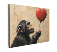 MuchoWow© Impression sur Toile Peinture 70x50 cm Tableau Mural Decoration Salon Reproductions de Tableaux Murale Moderne Street art - Chimpanzé - Ballon - Graffiti - Banksy