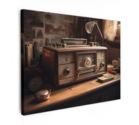 MuchoWow© Impression sur Toile Peinture 80x60 cm Tableau Mural Decoration Salon Reproductions de Tableaux Murale Moderne Vintage - Radio - Ancienne - Lampe de bureau