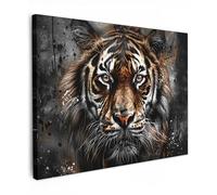 MuchoWow© Impression sur Toile Peinture 80x60 cm Tableau Mural Decoration Salon Reproductions de Tableaux Murale Moderne Tigre - Animaux - Portrait - Luxe - Noir