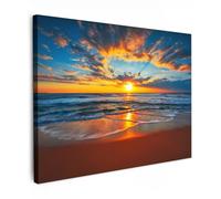 MuchoWow© Impression sur Toile Peinture 80x60 cm Tableau Mural Decoration Salon Reproductions de Tableaux Murale Moderne Mer - Coucher de soleil - Plage - Nuages - Orange