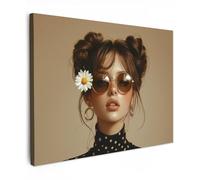 MuchoWow© Impression sur Toile Peinture 80x60 cm Tableau Mural Decoration Salon Reproductions de Tableaux Murale Moderne Femme - Beige - Fleur - Moderne - Portrait