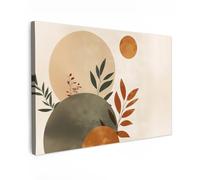MuchoWow© Impression sur Toile Peinture 90x60 cm Tableau Mural Decoration Salon Reproductions de Tableaux Murale Moderne Formes - Rond - Feuilles - Beige