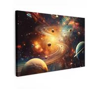 MuchoWow© Impression sur Toile Peinture 90x60 cm Tableau Mural Decoration Salon Reproductions de Tableaux Murale Moderne Voie Lactée - Espace - Néon - Planètes