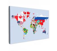 MuchoWow© Impression sur Toile Peinture 90x60 cm Tableau Mural Decoration Salon Reproductions de Tableaux Murale Moderne une Carte du monde geante - Carte - Drapeau - Pays