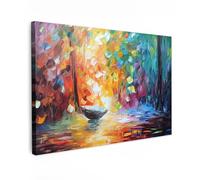 MuchoWow© Impression sur Toile Peinture 90x60 cm Tableau Mural Decoration Salon Reproductions de Tableaux Murale Moderne Coloré - Peinture à l'huile - Eau - Bateau