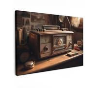 MuchoWow© Impression sur Toile Peinture 90x60 cm Tableau Mural Decoration Salon Reproductions de Tableaux Murale Moderne Vintage - Radio - Ancienne - Lampe de bureau
