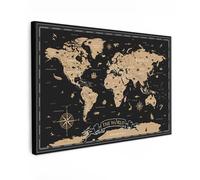 MuchoWow© Impression sur Toile Peinture 90x60 cm Tableau Mural Decoration Salon Reproductions de Tableaux Murale Moderne Carte du Monde - Beige - Noir