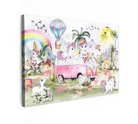 MuchoWow© Impression sur Toile Peinture 90x60 cm Tableau Mural Decoration Salon Reproductions de Tableaux Murale Moderne Licorne - Arc-en-ciel - Enfants - Filles - Voiture