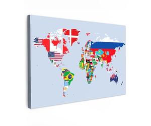 MuchoWow© Impression sur Toile Peinture 90x60 cm Tableau Mural Decoration Salon Reproductions de Tableaux Murale Moderne une Carte du monde geante - Carte - Drapeau - Pays