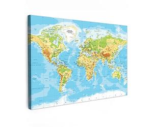 MuchoWow© Impression sur Toile Peinture 90x60 cm Tableau Mural Decoration Salon Reproductions de Tableaux Murale Moderne Carte du monde - État - Bleu - Terre - Éducatif