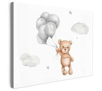 MuchoWow© Impression sur Toile Peinture Tableau Mural Decoration | 40x30 cm - Reproductions Deco Chambre Bebe File Garcon Ours - Ballon - Etoiles - Enfants - Bébé - Aquarelle