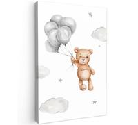 MuchoWow© Impression sur Toile Peinture Tableau Mural Decoration | 60x90 cm - Reproductions Deco Chambre Bebe File Garcon Ours - Ballon - Etoiles - Enfants - Bébé - Aquarelle