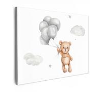 MuchoWow© Impression sur Toile Peinture Tableau Mural Decoration | 80x60 cm - Reproductions Deco Chambre Bebe File Garcon Ours - Ballon - Etoiles - Enfants - Bébé - Aquarelle