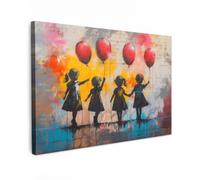 MuchoWow© Impression sur Toile Peinture Tableau Mural Decoration Salon | 120x80 cm - Reproductions de Tableaux Murale Moderne Graffiti - Enfants - Street art - Ballon - Banksy