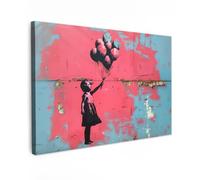 MuchoWow© Impression sur Toile Peinture Tableau Mural Decoration Salon | 120x80 cm - Reproductions de Tableaux Murale Moderne Graffiti - Fille - Ballon - Banksy - Street art