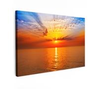 MuchoWow© Impression sur Toile Peinture Tableau Mural Decoration Salon | 120x80 cm - Reproductions de Tableaux Murale Moderne Coucher soleil - Mer - Ciel - Orange - Horizon - Eau