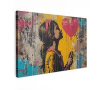 MuchoWow© Impression sur Toile Peinture Tableau Mural Decoration Salon | 120x80 cm - Reproductions de Tableaux Murale Moderne Graffiti - Fille - Ballon - Street art - Banksy