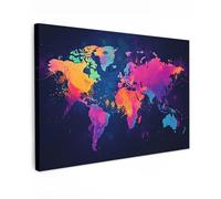 MuchoWow© Impression sur Toile Peinture Tableau Mural Decoration Salon | 120x80 cm - Reproductions de Tableaux Murale Moderne Carte du Monde - Coloré - Graffiti