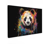 MuchoWow© Impression sur Toile Peinture Tableau Mural Decoration Salon | 30x20 cm - Reproductions de Tableaux Murale Moderne Panda - Graffiti - Animaux - Noir - Couleurs