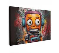 MuchoWow© Impression sur Toile Peinture Tableau Mural Decoration Salon | 30x20 cm - Reproductions de Tableaux Murale Moderne Robot - Graffiti - Orange - Couleurs