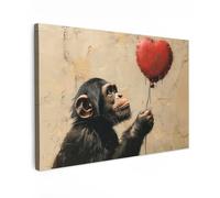 MuchoWow© Impression sur Toile Peinture Tableau Mural Decoration Salon | 30x20 cm - Reproductions de Tableaux Murale Moderne Street art - Chimpanzé - Ballon - Graffiti - Banksy