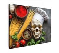 MuchoWow© Impression sur Toile Peinture Tableau Mural Decoration Salon | 40x30 cm - Reproductions de Tableaux Murale Moderne Squelette - Épices - Manger - Crâne - Cuisinier