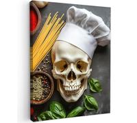MuchoWow© Impression sur Toile Peinture Tableau Mural Decoration Salon | 60x80 cm - Reproductions de Tableaux Murale Moderne Squelette - Épices - Manger - Crâne - Cuisinier