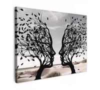 MuchoWow© Impression sur Toile Peinture Tableau Mural Decoration Salon | 70x50 cm - Abstrait Boheme Tableaux Murale Moderne Plage - Mer - Gens - Arbre - Art