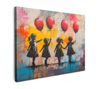 MuchoWow© Impression sur Toile Peinture Tableau Mural Decoration Salon | 80x60 cm - Reproductions de Tableaux Murale Moderne Graffiti - Enfants - Street art - Ballon - Banksy