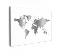 MuchoWow© Impression sur Toile Peinture Tableau Mural Decoration Salon | 90x60 cm - Reproductions de Tableaux Murale Moderne une Carte du monde geante - Argent - Aspect marbre - Luxe - Design