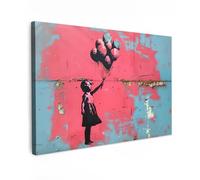MuchoWow© Impression sur Toile Peinture Tableau Mural Decoration Salon | 90x60 cm - Reproductions de Tableaux Murale Moderne Graffiti - Fille - Ballon - Banksy - Street art