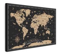 MuchoWow© Impression sur Toile Peinture Tableau Mural Decoration Salon | 90x60 cm - Reproductions de Tableaux Murale Moderne Carte du Monde - Beige - Noir
