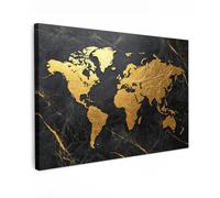 MuchoWow© Impression sur Toile Photo Peinture 120x80 cm Tableau Decoration Murale Chambre Salon Maison Deco Cuisine Carte du Monde - Or - Marbre