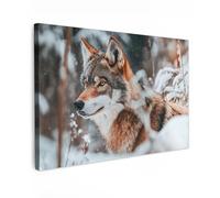 MuchoWow© Impression sur Toile Photo Peinture 120x80 cm Tableau Decoration Murale Chambre Salon Maison Deco Cuisine Loup - Neige - Hiver - Animaux - Nature - Neige