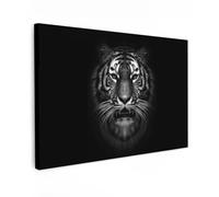 MuchoWow© Impression sur Toile Photo Peinture 120x80 cm Tableau Decoration Murale Chambre Salon Maison Deco Cuisine Tigre - Animaux - Noir - Blanc - Portrait - Vie sauvage