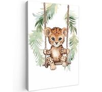 MuchoWow© Impression sur Toile Photo Peinture 20x30 cm Tableau Decoration Murale Affiche Originale File Garcon Léopard - Animal - Enfants - Jungle - Aquarelle - Chambre enfant