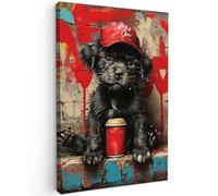 MuchoWow© Impression sur Toile Photo Peinture 20x30 cm Tableau Decoration Murale Chambre Salon Maison Deco Cuisine Graffiti - Chien - animal de compagnie - chiot - Banksy