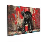MuchoWow© Impression sur Toile Photo Peinture 30x20 cm Tableau Decoration Murale Chambre Salon Maison Deco Cuisine Graffiti - Chien - animal de compagnie - chiot - Banksy