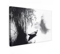 MuchoWow© Impression sur Toile Photo Peinture 30x20 cm Tableau Decoration Murale Chambre Salon Maison Deco Cuisine Bateau - Rivière - Bambou - Blanc