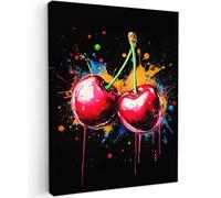 MuchoWow© Impression sur Toile Photo Peinture 30x40 cm Tableau Decoration Murale Chambre Salon Maison Deco Cuisine Cerises - Fruit - Graffiti - Peinture - Abstrait - Moderne - Coloré