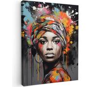 MuchoWow© Impression sur Toile Photo Peinture 30x40 cm Tableau Decoration Murale Chambre Salon Maison Deco Cuisine Femme - Foulard - Graffiti - Noir