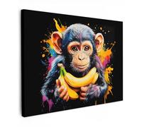 MuchoWow© Impression sur Toile Photo Peinture 40x30 cm Tableau Decoration Murale Chambre Salon Maison Deco Cuisine Singe - Graffiti - Coloré - Bananes - Moderne